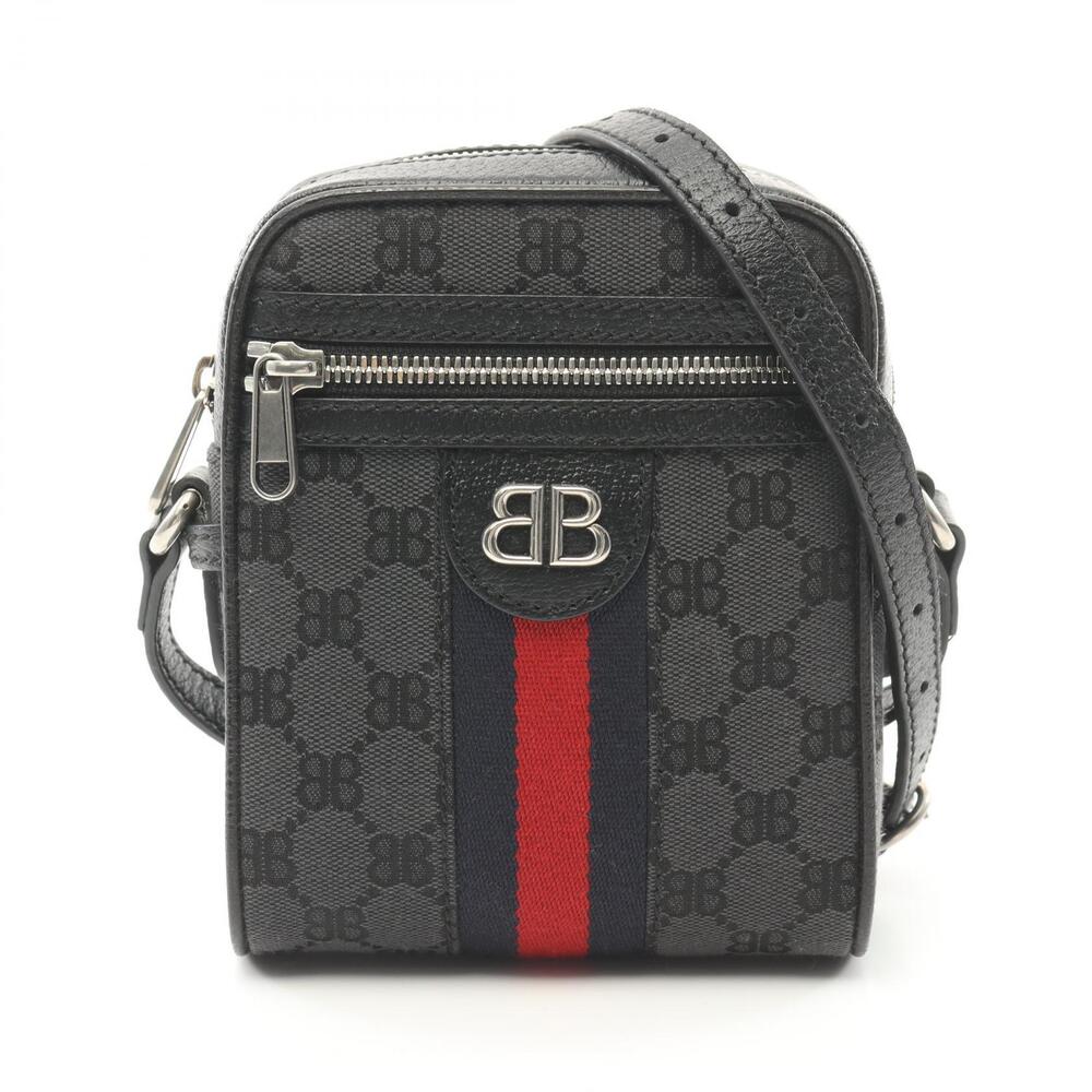 Balenciaga Gucci Hacker Project Shoulder Bag Canvas Leather Black Multicolor